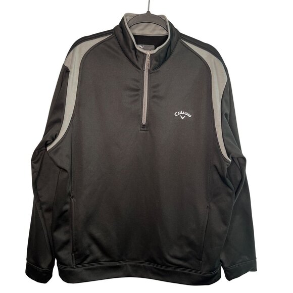 Callaway Mens Black & Gray 1/4 Zip Pullover Jacket Fleece Lined Size XL READ - Picture 1 of 10